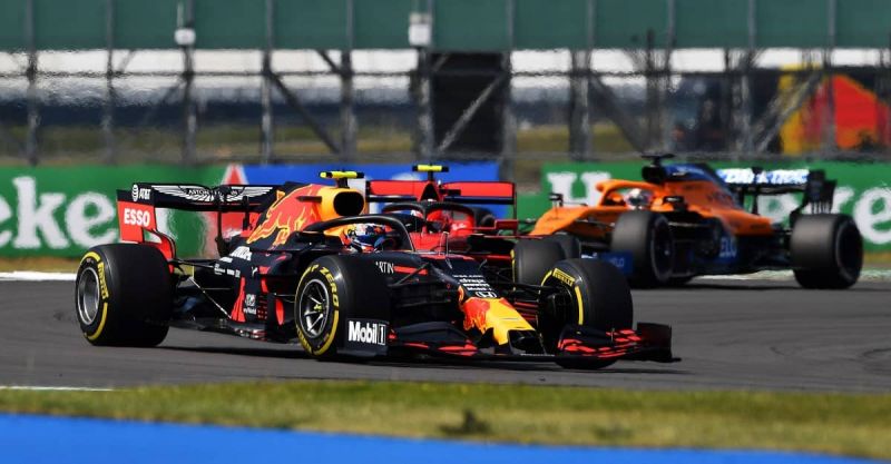 NORTHAMPTON, ENGLAND - AUGUST 09: Alexander Albon of Thailand driving the (23) Aston Martin Red Bull Racing RB16 on track during the F1 70th Anniversary Grand Prix at Silverstone on August 09, 2020 in Northampton, England. (Photo by Ben Stansall/Pool via Getty Images)