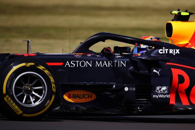 NORTHAMPTON, ENGLAND - AUGUST 02: Alexander Albon of Thailand driving the (23) Aston Martin Red Bull Racing RB16 on track during the F1 Grand Prix of Great Britain at Silverstone on August 02, 2020 in Northampton, England. (Photo by Bryn Lennon/Getty Images)