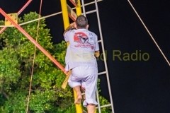 Climbing the blade ladder in Phuket Shrine.