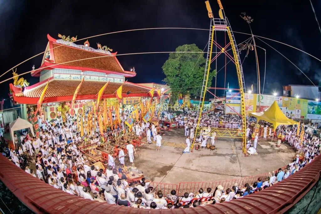 Blade ladder climbing at vegetarian festival